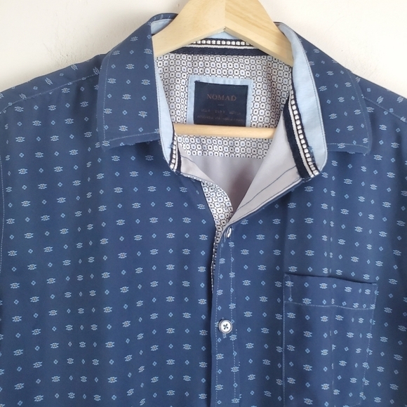 Nomad Small Short Sleeve button‎ up Shirt Stretch blue preppy frat - Picture 6 of 7